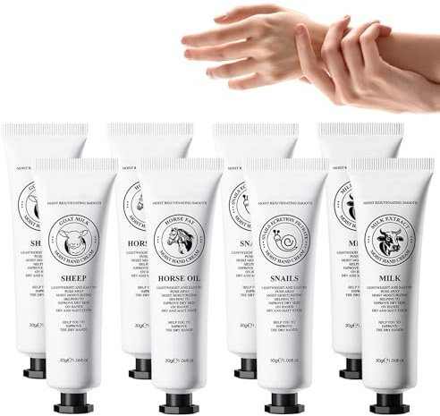 Handcreme Mit Ziegenmilch, Pferdeöl Usw, Feuchtigkeitsspendende Handcreme, 8 X 30 G Mini Handcreme Frauen, Handcreme Für Sehr Trockene Hände, Zarte Und Glänzende Hände, Moisturizing Hand Cream