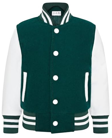 Kids Green Wool Varsity Bomber Jacket with Real Leather Sleeves