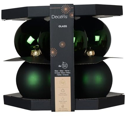 Kaemingk Weihnachtskugeln Glas 10cm 6 Stück - matt & glänzend - Große Christbaumkugeln Weihnachtsbaumkugeln für Weihnachten - Christbaumschmuck & Weihnachtsbaumschmuck - Piniengrün
