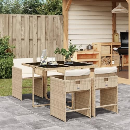 ShGaxin 5-TLG. Garten-Essgruppe mit Kissen Beige Poly Rattan, Esstisch Mit Stühlen Set, Gartenmöbel Sitzgruppe, Balkon Möbel, Gartenlounge Set, Terrassenmöbel, Balkonmöbel Set - 3211078