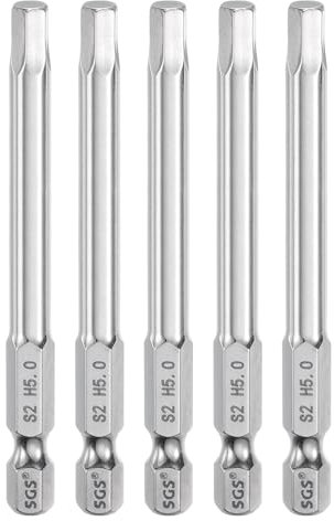 sourcing map 5pcs Hex Head Wrench Drill Bit 5mm (H5) Metric 1/4 Hex Shank 75mm (3) Long Magnetic S2 Steel Screwdriver Bits Industrial Grade Hexagon Flat Tip Drill Bits for Screws