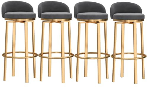 Moderne Barhocker, drehbar, Grau und Gold, 4 Stück, Thekenhöhe mit Rückenlehne, für Küche oder Hausbar