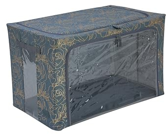 Periea ‘Beau’ Folding Collapsible Stackable Fabric Home Storage Boxes with Steel Frames (Metallic Floral, Jumbo)