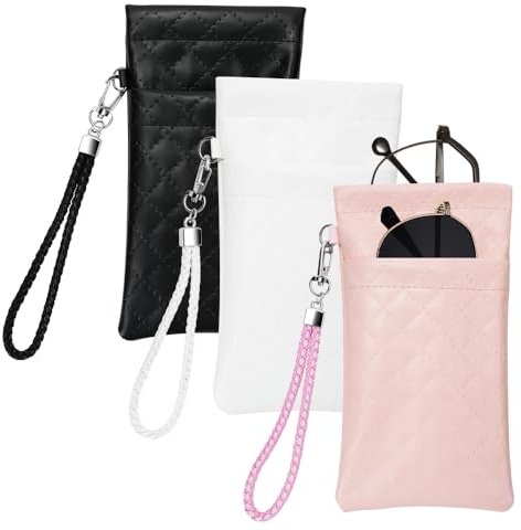 RETOM Doppeltes Brillenetui, tragbare Sonnenbrillentasche, weiches PU-Leder, Brillenetui für Damen und Herren, personalisierbar, 3 Stück, Weiß, Rosa, Schwarz
