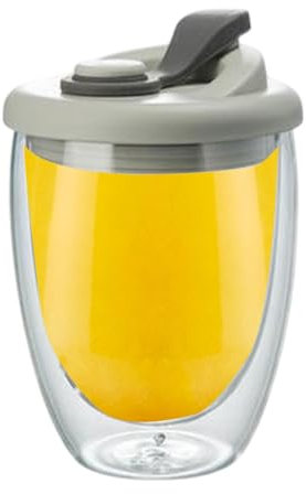 Double Walled Glass Coffee Mug - Insulated Thermal Mug, 350 ml Glass Insulated Drinking Glasses, Travel Coffee Mug with Lid for Coffee, Tea, Juice, Milk, Latte and Dessert
