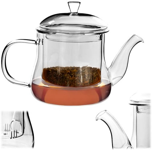 KADAX Théière en verre de 1 l, résistante à la chaleur, avec infuseur pour thé en vrac, théière en verre avec couvercle et passoire, théière avec passoire à thé