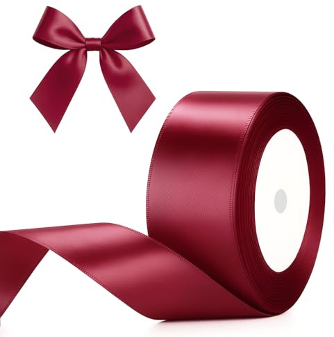 G2PLUS Burgunderrot Satinband 40mm, Breit Dekoration Geschenkband, 22m Schleifenband zum Bastel, Burgunderrot Dekoband für Geschenkverpackung, Dekoration