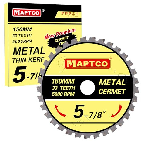 MAPTCO, 150mm 33T Cermet Tipped Metal Cutting Circular Saw Blade, for Stainless Iron aluminium Cutting, For Cordless Circular Saw.