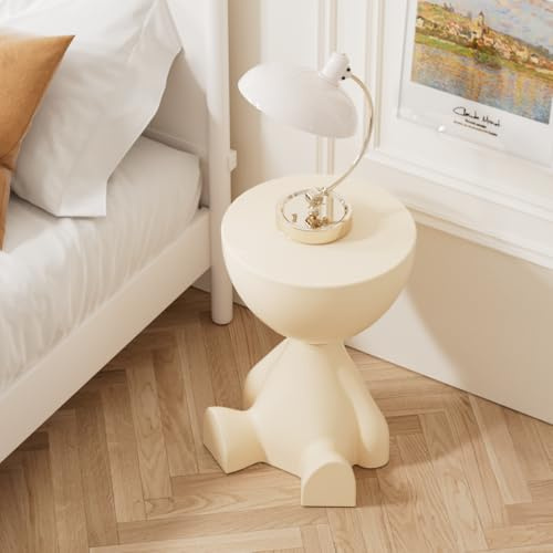 Wefrib Schlafzimmer Seitentische,Wohnzimmersofa Dekorativen Beistelltisch,Kreativer Seitentisch,Sofa -Kreis Couchtisch,beweglicher Beistelltisch für Sofas,Wohnzimmer,Nachteile,Balkon (Milchig)