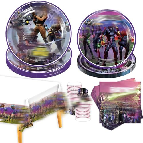 81 Pcs Game Party Plates Kids Birthday Party Supplies Set, Decorations Birthday Tableware Includes Dinner Plates Cups And Napkins Tablecloth Birthday Decorations Kids Baby Showers 20 Guests
