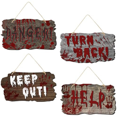 4pcs Halloween Dorte segni segnali muri spettrali pericolosi pericolosi, aiuto, tieni fuori, torna indietro nel cartello della porta di Halloween per decorazioni 9, 8x5, 5 pollici.