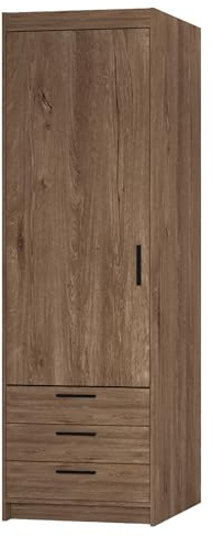 AXLIVING Schlafzimmer Schrank Storicos 1D3S Eiche Lefkas 59,9cm breit | Einfache Montage: Geliefert in 2 Paketen mit klarer Anleitung und Montagematerial. Melaminbeschichtete Kanten.