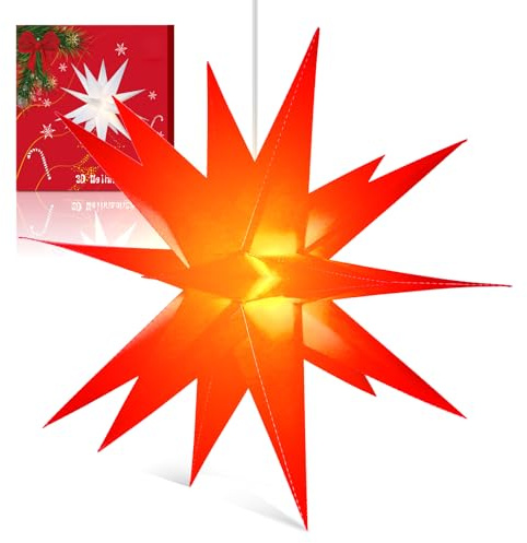 Sky angle 3D Weihnachtsstern Beleuchtet Batterie mit Timer für Fenster - 45cm Leuchtstern Stern Zum Dekorieren von Weihnachtsbaum, Rot led Weihnachtsstern für Innenhof, Balkon Und Garten