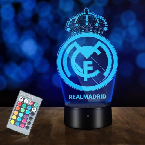 HooJtny Madrid Lampe, 3D Fußball Nachtlicht für Kinder mit 16 Farben | Touch & Fernbedienung, USB-Wiederaufladbar, Fanartikel und Geschenk, Zimmer-Deko