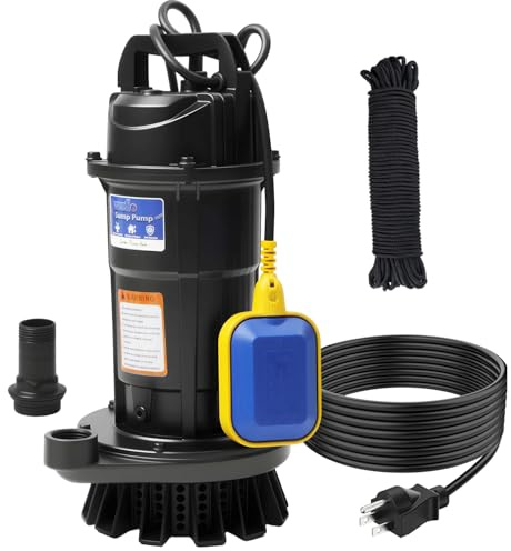 Weeflos Pompa sommergibile per pozzetto da 1,6 HP, ON/OFF automatico, flusso elevato 6300 GPH, prevalenza massima 11 m, per rimozione dell'acqua sporca, cantina allagata, copertura per piscina, vasche