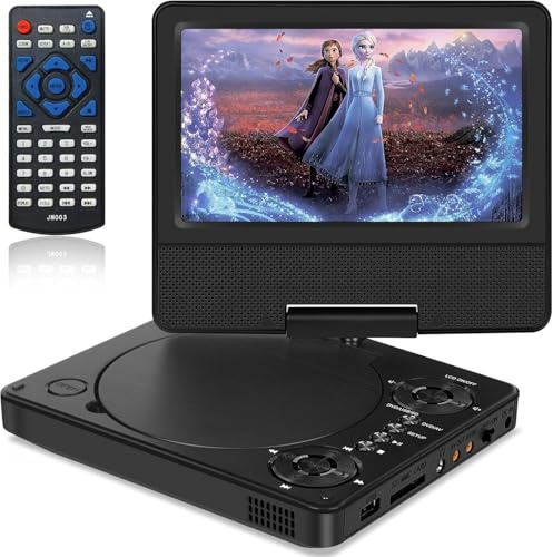 HOPYOP Tragbarer DVD-Player für Kinder und Auto, 19,1 cm (7,5 Zoll) drehbarer Bildschirm mit 4–6 Stunden integriertem Akku, Auto-DVD-Player mit zwei Lautsprechern, unterstützt