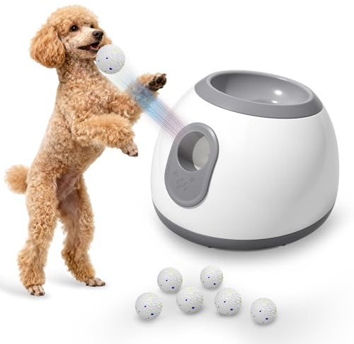 Yapasopu lancia palline per cani,lancia pallines per canii automatico con 6 pallinee da tennis da 2'',palla interattiva per canii distanza regolabile 10/20/30ft spara pallines per cani giochi