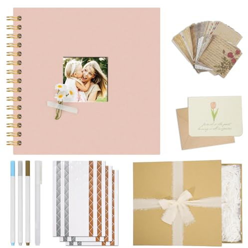 Vienrose Fotoalbum Geschenkset, 20,5x20,5 cm, 20 Blätter, 40 weißen Seiten | DIY Scrapbook Album, Leinen-Hardcover, Verzierungskit für Hochzeit, Babyparty, Reise, Weihnachten, Kreativ-Bastelset