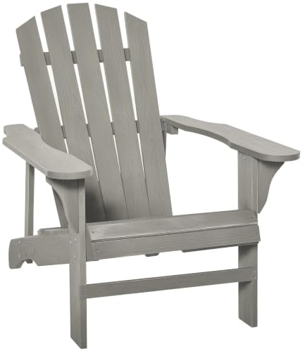 Outsunny Adirondack Stuhl Holz Wetterfest 78 x 89 x 88 cm Hellgrau | Adirondack Chair,Outdoor Gartenstuhl,Hohe Rückenlehne,Armlehnen,Balkonstuhl,Gartensessel,für Garten Terrasse Balkon