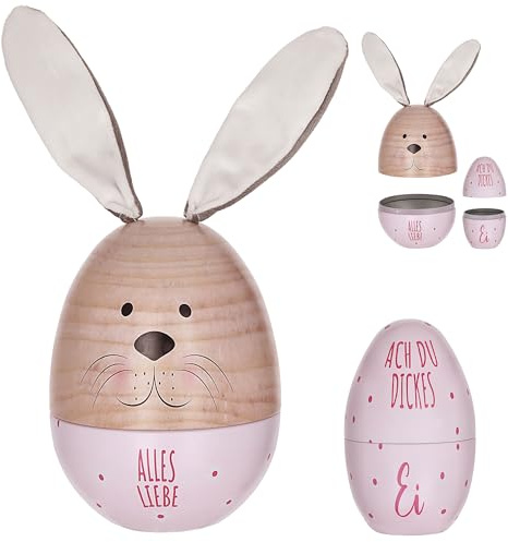 Geschenkdose Osterhase 2er Set Ei mit Ohren + Ostereidose | Metall Polyester 11,5x14,5cm rosa | Dosen für Pralinen Süßigkeiten kleine Geschenke (Rosa)