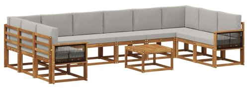 vidaXL Outdoor-Sofagarnitur mit Kissen 11 pcs Natürlich und Hellgrau, Akazienholz Sofa, modernes Garten-Sofa, wetterfestes Sitzmöbel, Flexibles Möbelstück für den Hinterhof