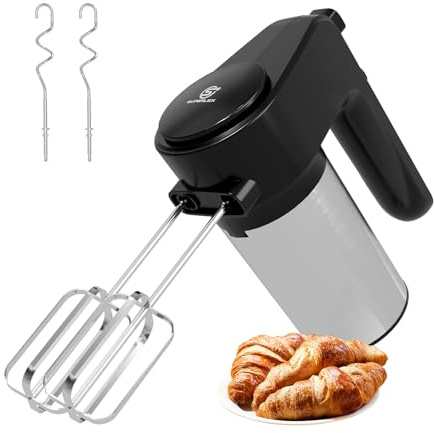 SUPERLEX Handmixer Elektrisch mit 6 Geschwindigkeitsstufen und Turbofunktion Handrührgerät mit 2 Edelstahl Rührbesen und 2 Knethaken für Teig Kuchen Eier und Sahne