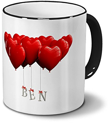 printplanet Tasse mit Namen Ben - Motiv Herzballons - Namenstasse, Kaffeebecher, Mug, Becher, Kaffeetasse - Farbe Schwarz