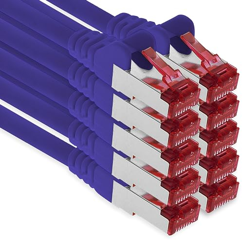 1aTTack.de - 10x 1m câble patch CAT6 S/FTP PIMF blindage câble réseau CAT.6 RJ45 câble Ethernet routeur LAN DSL commutateur modem panneau de brassage - violet - 10 pièces