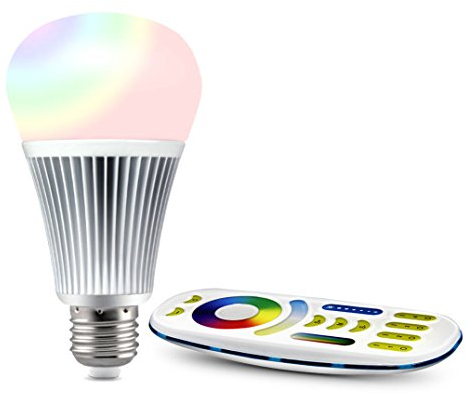 lighteu®, 1x 9W E27 Milight MiboxerWiFi E27 9W 2.4G RF télécommande RGBCCT LED ampoules avec une télécommande 4 zones