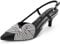 Greatonu Women Shoes Black Striped Bow Tie Kitten Heels Slingback Pointed Toe Dress Pumps Court Shoes, 7 UK, Black With Striped Bow Tie