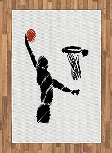 ABAKUHAUS Jugend Teppich, Basketball-Spieler-Grafik, Deko-Teppich Digitaldruck, Färben mit langfristigen Halt, 120 x 180 cm, Zimt Weiß Schwarz
