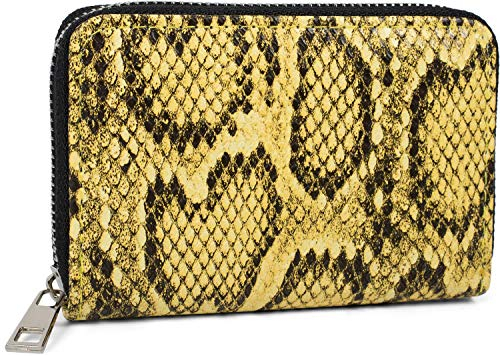styleBREAKER Damen Mini Geldbörse mit Schlangen Muster, Reißverschluss, Portemonnaie 02040127, Farbe:Gelb