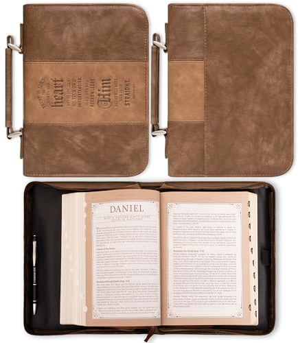 Christian Art Gifts Braune Bibelhülle aus Kunstleder | Trust in The Lord – Sprichwörter 3:5-6 zweifarbige Platte | Große Bibelhülle Buchhülle für Herren/Damen