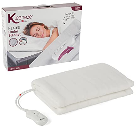 Kleeneze KL1286STK Electric Blanket King Size - 120 x 130cm, Polyester Heated Underblanket With 3 Heat Settings, Fast Heat Up, Overheat Protection, Machine Washable, Easy-To-Use Removable Controller