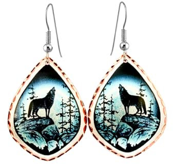 Copper Reflections Nordlichter Adler und Wolf Ohrringe für Frauen Mädchen, Alaska Tierwelt Tier Ohrringe, Alaska Adler Schmuck-Kupfer handgefertigt (Heulender Wolf)