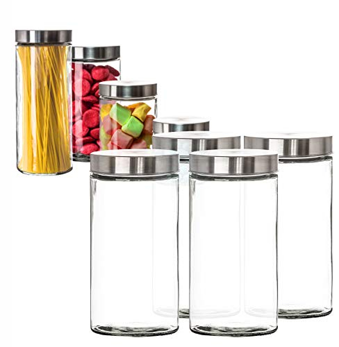 BigDean 4er Set Vorratsgläser 1,7 Liter Glas Schraubglas Lebensmittelglas Edelstahldeckel mit Schraubverschluss 22 x 11 cm