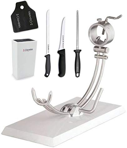 Hidalgo Soporte Jamonero Silestone Blanco + Taco de Cuchillos 3 Claveles + Cubre Jamón