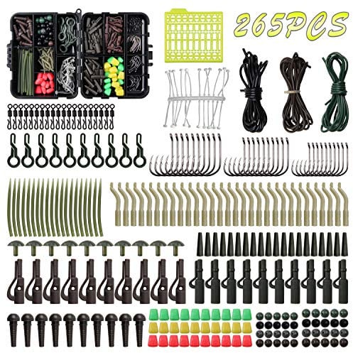 SHADDOCK 265-teiliges Karpfen-Angelzubehör-Set enthält Karpfenangeln, Drehgelenk, Röhren, Haken, Vorfach-Rigs, Boilie-Stops, Ausrüstung, Karpfen-Haar-Rigs, Karpfenangeln, Terminal, Angelbox