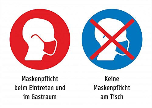 Aufkleber: 2er Kombi: Keine Maskenpflicht am Tisch, aber beim Betreten - 210 x 297 mm, A4, Aufkleber