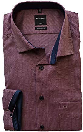 OLYMP Herren Oberhemd Langarm Luxor,Natté,Luxor modern fit,19 Global Kent,dunkelrot 39,37