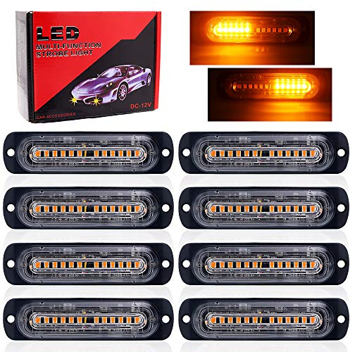 Biqing Feux Stroboscopique, LEDs Lampe Flash Stroboscope Gyrophare LED Feux Pénétrations Avant Voyant d’Alarme Urgence Strobe 12V/24V pour Voiture Camion Remorque (10LED-Jaune-8X)