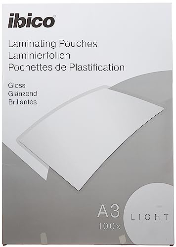 Ibico Basics Laminierfolien A3 Leicht, Heißlaminierfolien glänzend, 100 Stück, Extra Dünn, Transparent, Kristallklar, Runde Ecken, Ideal für Schule oder Büro, 627311