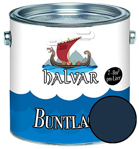 Halvar Buntlack für Holz & Metall SEIDENMATT Blau RAL 5000-5024 Holzfarbe Holzlack Innen & Außen robuster Kunstharzlack Wetterbeständig & perfekter Langzeitschutz (1 L, RAL 5011 Stahlblau)