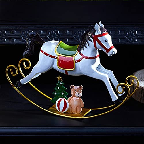 Marco Paul Christmas Decorations Traditional Rocking Horse Indoor Decorations Freestanding White Metal Horse Ornament Rocking Horse Ornament Christmas Scene Dining Table Decoration for Home