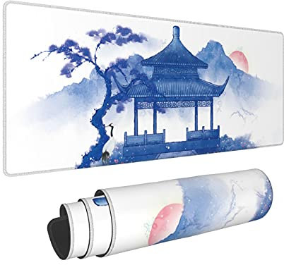 Grand tapis de souris de jeu chinois oriental, bleu et blanc, grand tapis de souris allongé pour clavier, clavier, bureau, décoration pour ordinateur portable