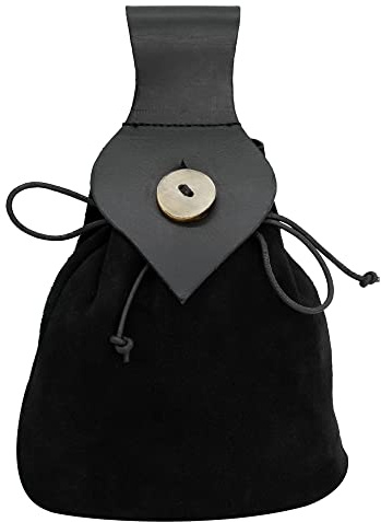 Lord Of Battles Mittelalterliche Gürteltasche aus Leder mit echtem Hornknopfverschluss, Schwarz, Medium