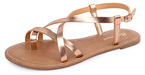 Women's Gladiator Flat Sandals Fisherman Strappy Sandals Ankle Strap Sandals, New Rose Gold, 6.5 UK