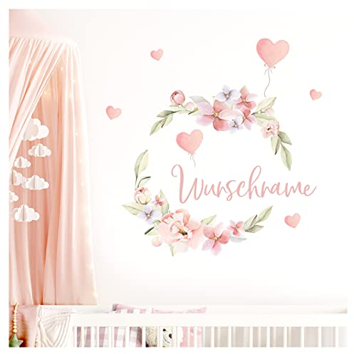 Little Deco Wandsticker Blumenranke mit Name Wandtattoo für Kinderzimmer Babyzimmer Wandaufkleber Wunschname Wanddeko DL861-2