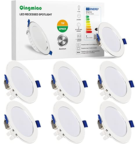 Qingmiao LED Einbaustrahler 230V 7W Neutralweiß 4500K IP44 Einbauleuchten Deckenspots Deckenstrahler, für Badezimmer Küche Wohnzimmer,6er Set