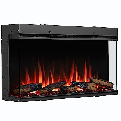 BALDERIA Athena 36 Elektrokamin - Elektrischer Einbaukamin mit Heizung - realistischer 3D-Flammeneffekt, integrierte Knisterfunktion, LED-Beleuchtung, Fernbedienung, Timer, Thermostat - Schwarz